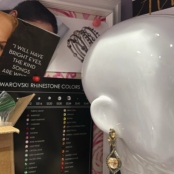 Champagne Gold & Olivine Swarovski Crystal Earrings-Boutique-NWT - Picture 6 of 8